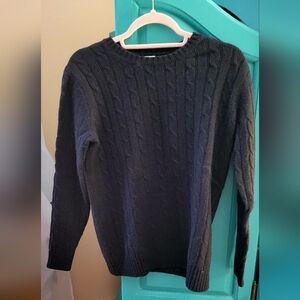 Vineyard Vines Women's Black Cable Knit Crewneck Sweater Wool and Cashmere Blend